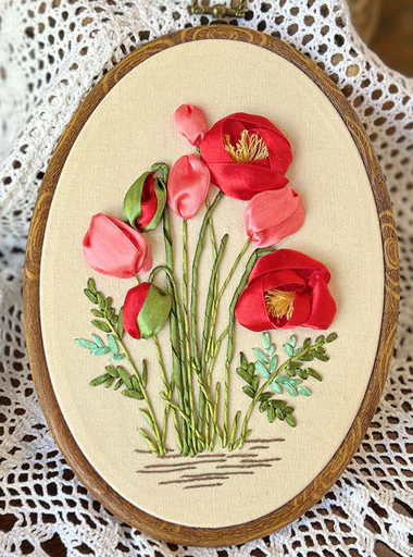 RIBBON EMBROIDERY HANGING PAINTING - BROCADE SMOKE